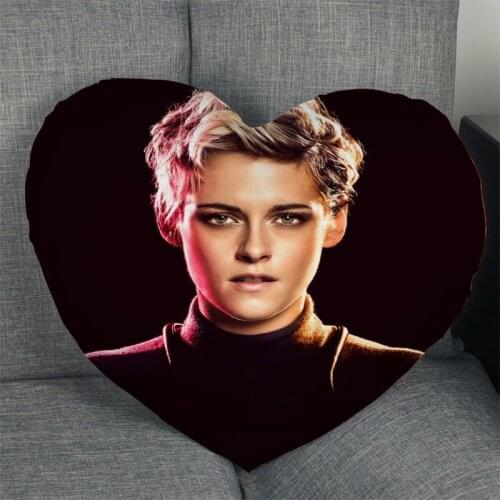 Actor Kristen Stewart Pillow Case Heart Shaped Zipper Pillow Cover Satin Soft No Fade Pillow Cases Home Textile Decorative