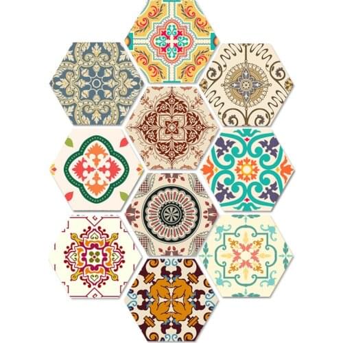 Baroque style bathroom floor sticker Creative DIY hexagon ceramic tile sticker waterproof non-slip wall stickers home decoration
