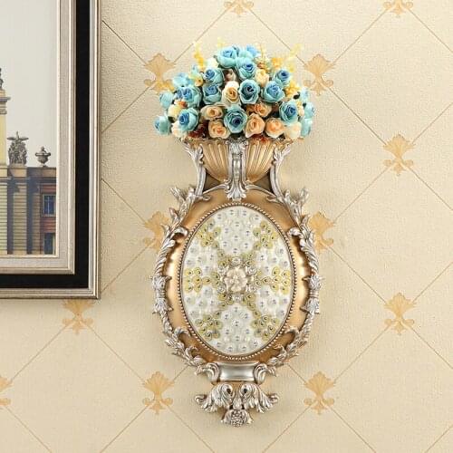 Modern Resin Diamond Wall Hanging Vase+Artificial Flower Ornaments Home Livingroom Wall Painting Mural Sticker Decoration Crafts
