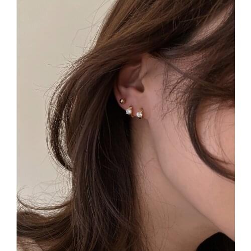 French Design Small Hoop Shape Light Zircon Beads Earrings For Women Fashion Jewelry Ladies Charms Gold Ear Jewellery