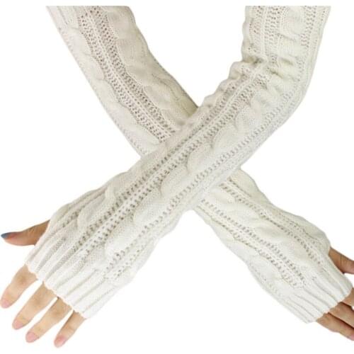 Fashion Women Ladies Winter Casual Knitted Wrist Arm Hand Warmer Long Mitten Fingerless Gloves Black White Red Invierno Mujer