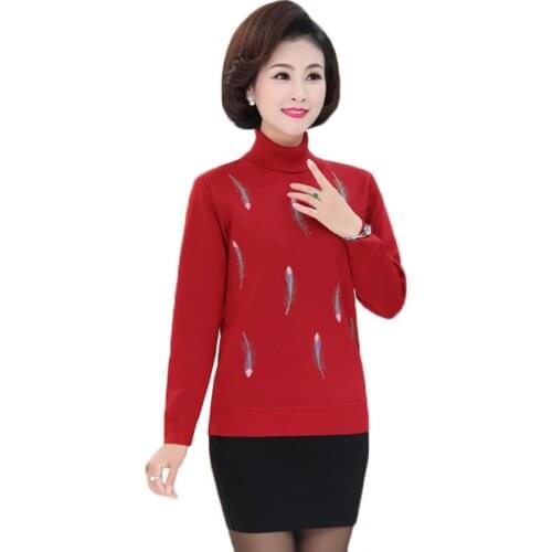 Winter Women Sweater Pullover Thicken Plus Velvet Warm Sweater Middle-aged Mother Clothes Turtleneck Sweater Bottoming Shirt 916