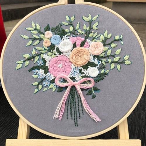 Three-dimensional DIY Full Range Of Embroidery Starter Kit With Pattern Cross Stitch Kit With Bamboo Embroidery Hoop