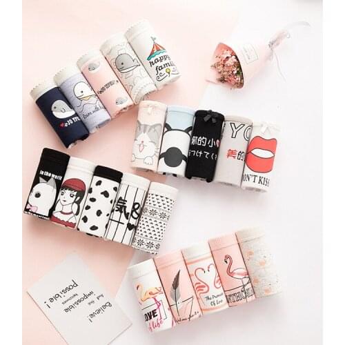 Hot 5Pcs/lot Mid-waist Sexy Buttocks Cute Teen Panties Young Girls Womens Cotton Panties Student Print Cartoon Pattern Briefs