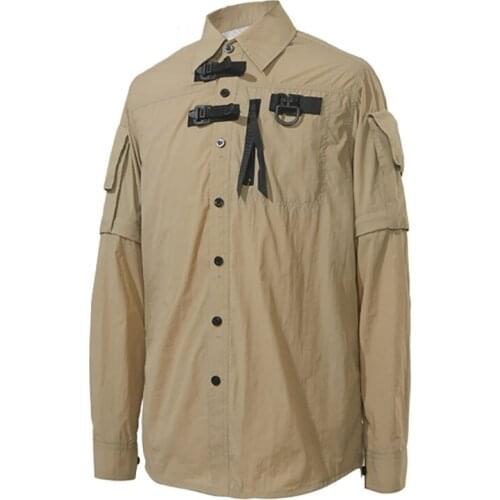 PUPIL TRAVEL PT-1918 Tactical Jungle Shirt Techwear Mens Khaki and Army Green Pocket Jacket Hip Hop Style Punk Fashion