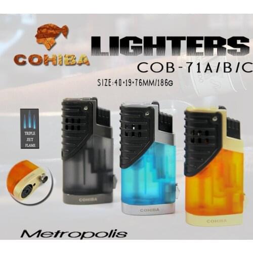 COHIBA Windproof Powerful Triple Torch Lighter BBQ Jet Gas Cigar Lighter Turbo Metal Kitchen Cigar Spray Gun Outdoor Gadgets Man