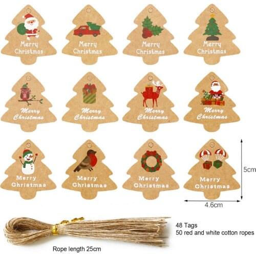 Vintage Creative Christmas Tree Label Kraft Paper Gift Card New Years Card with Envelope and Christmas Tree Sticker with Twine