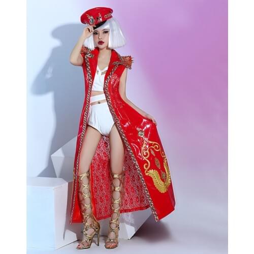 Z21 Red color Windbreaker perspective dj jacket party performance wears outfit singer dress ballroom costumes clothe ds bodysuit