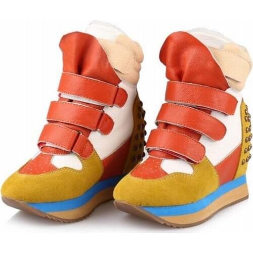 2017 fashion women comfortable cow suede platform wedges high top casual shoes elevator vintage rivets woman warm shoes