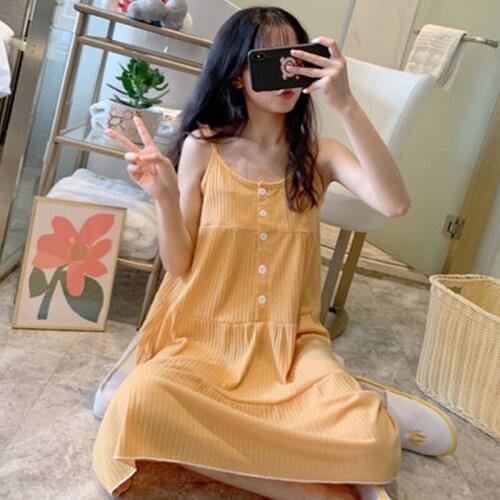 2021 Women Sleep V Neck Dress Cotton Underwear Vest Sleep Dress House Wear In Stock Pink
