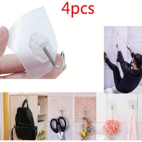 4PCs/set Transparent Strong Self-adhesive Door Hangers Wall Towel Mop Hand Bag Hooks For Hanging Kitchen Bathroom Accessories