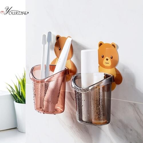 OYOURLIFE Cartoon Suction Cup Toothbrush Holder Kids Toothbrush Wall Holder Bathroom Toothbrush Toothpaste Cosmetics Organizers