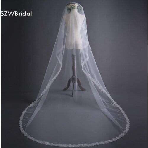 SZWBrida Fashion 3 Meter Wedding veil Long Lace Edge Bridal Veil 2021 with Comb Wedding Accessories Bride Mantilla Wedding Veils