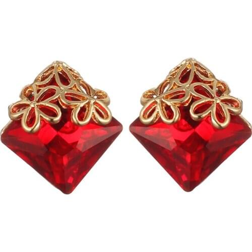 Korean Fashion Crystal Square Earrings Hollow Flower Ear Clips Geometric Clip on Earrings Without Piercing Women Wedding Jewelry