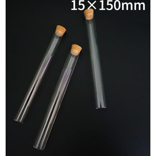 50pcs/lot 15x150mm Lab Clear Glass Flat Bottom Test Tube With Cork For Wedding Or School Laboratory