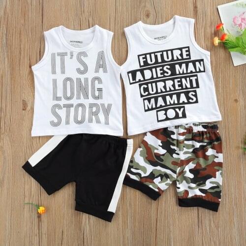 2021-04-05 Lioraitiin 2Pcs 1-5Years Toddler Baby Boy Summer Outfits Casual Letter Print Sleeveless T-Shirt + Shorts Set 2Styles