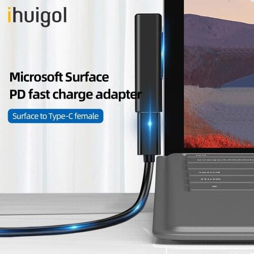 Ihuigol Type C Female PD Fast Charging Magnetic Adapter for Surface Pro 3 4 5 6 Go Book 1 2 15V 3A USB C Charger Power Converter
