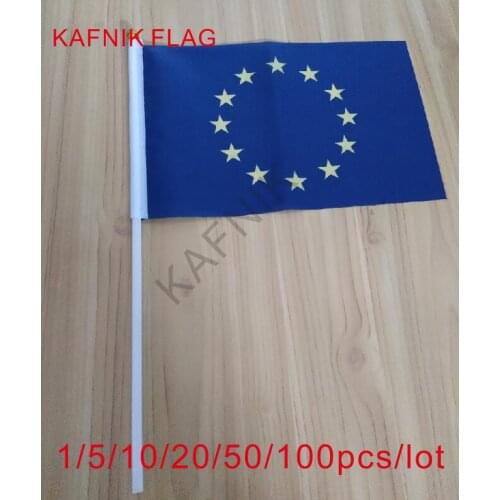 KAFNIK ,10/20/50/100pcs The Small EU flag 14*21CM European Union Flag the hand national flag with Pole Hand Waving flag