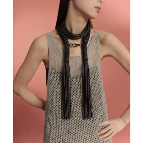 YD&YDBZ Metal Chain Rubber Rope Tassel Long Necklace For Women Handmade Silicone Leather Pendant Necklace Office Ladies Matching