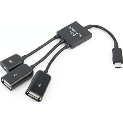 Micro USB Hub 3 Port to 1 OTG Dual Retractable Micro USB Host OTG Hub Adapter Cable
