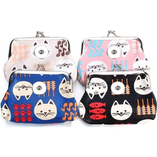 Fashion 18MM Button bag Snap Jewelry Cute Cat Small Wallets Womens Money Bags Gift For Bracelet ZN068