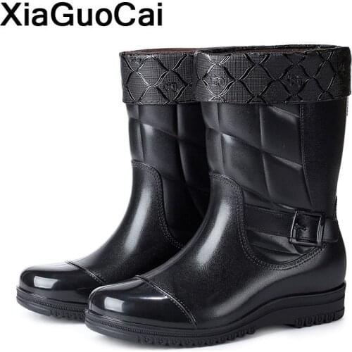 Fashion Men Rainboots Winter Warm Mid-calf Male Boots Waterproof Black High Quality Man Shoes Antiskid Wading Footwear For Work