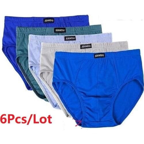 6pcs/Lot 100%Cotton Underwear Men Birefs Men Mid Waist Triangle Comfortable Breathable Underpants Shorts Old Men Briefs