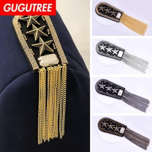GUGUTREE brooch breastpin tassels shoulder board patch metal patches badges applique patches for clothing HH-92