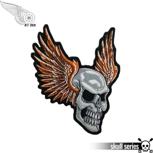 10/pcs Upwinged Grey Bold Angry Skull Patch Skull Back Embroidered Iron On Or Sew On Patches 4.25*5 INCH Free Shipping