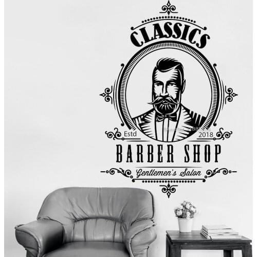 Barber Sign Wall Decal Personalised Years Haircut Beard Classic Design Barbershop Tools Logo Salon Wall Sticker Posters LC1370