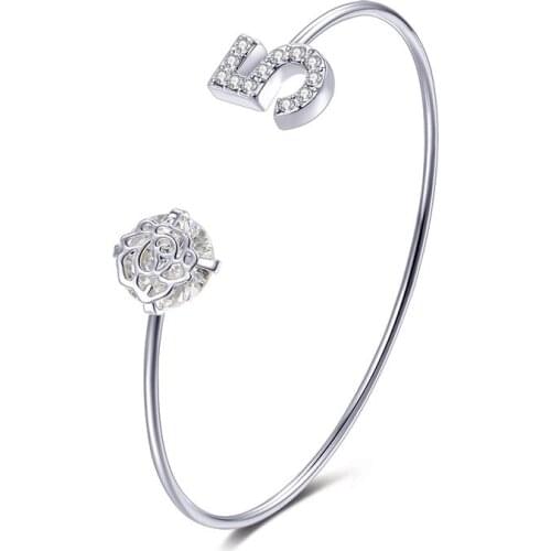 Simple Flower Rose Bracelet For Women Number Five Rhinestone CZ Cuff Bracelets Bangles Wristband Charm Females Jewelry