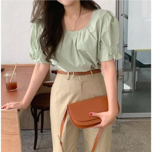 New spring Vintage solid Shirt female Oversize Tops Women short sleeve Girls Blouse Summer New Women Blouses femme Blusas