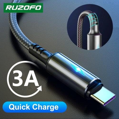 RUZOFO LED Lighting Micro USB Cable for Type C 3A Fast Charge USB C Type C Cable for Samsung Xiaomi Huawei Mobile Phone Chargers