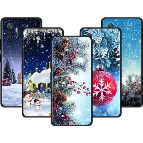 Silicone Phone Case for Redmi Note 10 Pro 9S 9 4G 9T 8 8T Soft TPU Cover for Redmi 9A 9C 8A 7A 6A K40 Coque Snow Merry Christmas