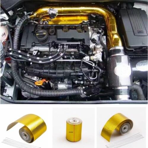 9mx5cm Fiberglass Heat Reflective Tape Gold High Temperature Heat and Sound Shield Wrap Roll Adhesive New Car Accessories