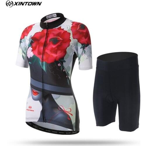 Xintown Womens Breathable Cycling Jersey Sets Ropa Ciclismo Summer Sport Bicycle Cycling Clothing Mountain Bike Jersey Clothes