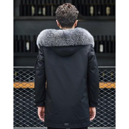 Real Rabbit Fur Liner Parka Coat Men Clothes Winter Natural Fox Fur Hooded Jacket 2019 Korean Streetwear Jackets 110636