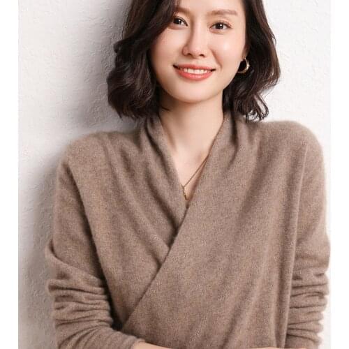 2021 New 100% Pure Goat Cashmere Knitted Sweater Women High Quality V-Neck Pullover Female Winter Fashion Clothes Girls Tops