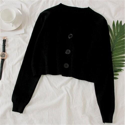 New Fashion Trend Cropped Cardigan Sweaters Black White Short V Neck Single Breasted Sweater Knitted Cardigan Tops Female