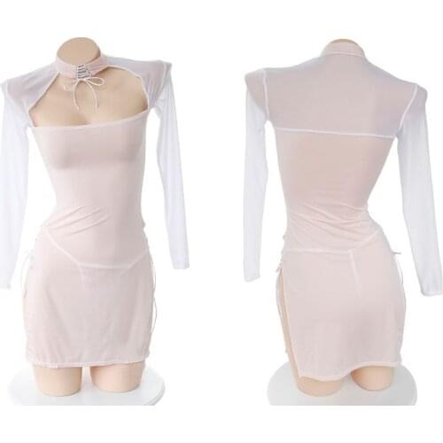 Womens Sexy Maid Dress Anime Cosplay Lingerie Vintage Vampire Hollow out Costumes Backless Long Fancy Sleepwear Chinese Split