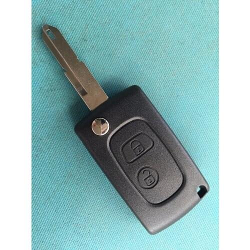 1Pc New Replacement Key Case For Peugeot 206 2 Button Conversion Remote Flip Fob Shell Blank With Uncut Blade No Logo Auto Parts