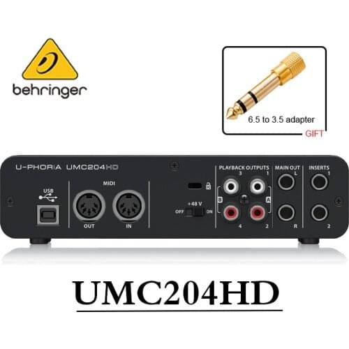 100% Original New Behringer UMC204HD Sound Card Recording Independent External Sound Card Midi Live Broadcast USB Computer Fever