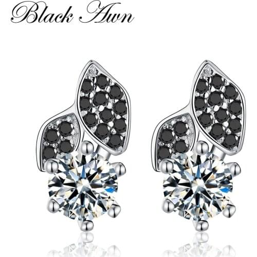 2021 New Cute Flower 1.8g 100% 925 Sterling Silver Jewelry Stud Earrings for Women Female Black&White Stone Earring T137