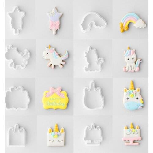 8Pcs/Set DIY Cute Cartoon Unicorn Horse Shape Fondant Cake Cookie Cutter Mold Biscuit Decorating Moulds Kitchen Baking Tools