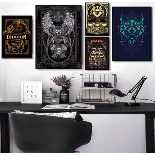 Abstract Stylish Dark Animal Canvas Painting Wall Art Posters and Prints Pictures Bar Living Room Home Decoration Free Shipping