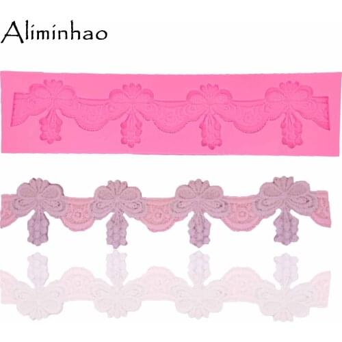 B1286 Long shape Bow lace border Sugar Craft Molds DIY silicone mold fondant cake decorating tools chocolate gumpaste mould