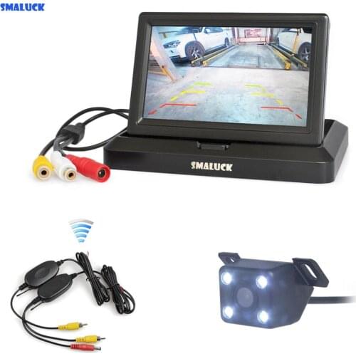 DIYKIT Wireless 5" Foldabel Car Monitor LED Night Vision Backup Reverse Camera Car Rear View Camera
