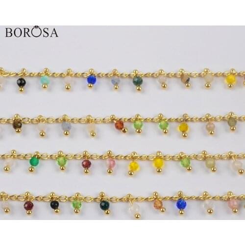 BOROSA 3Meters 2mm Multi-kind Stone Beads Faceted Brass Chains Gems Beaded Chain Jewelry Accessories JT253