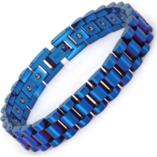 Wollet Jewelry Magnetic Therapy Stainless Steel Bracelet Bangle for Men Blue Plated Hematite Health Care Energy Healing
