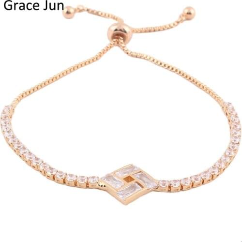 Grace Jun(TM) 2 Color Choose Square AAA CZ Bracelet for Women Party Daily Easy To Wear Charm Adjustable Chain Tennis Bracelets